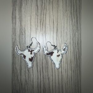 Cow Print Bull Skull Earrings‎
